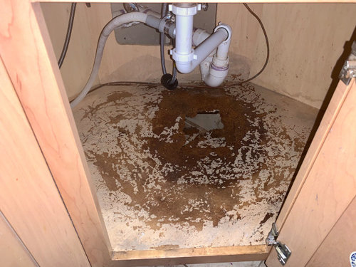 Fixing A Water Damaged Cabinet Base, How To Fix The Cabinet Under Sink