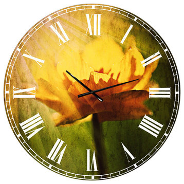 Large Yellow Flower in Spotlight Flower Large Metal Wall Clock, 36x36