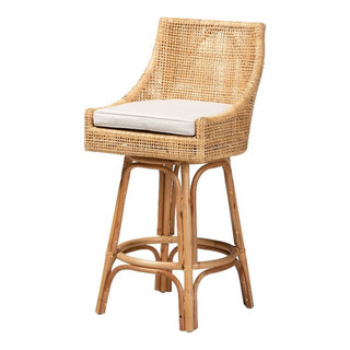 Baxton Studio Bella Modern Bohemian Natural Brown Rattan Bar Stool