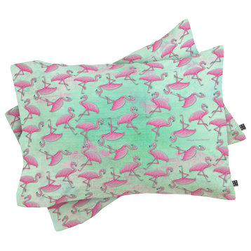 Deny Designs Madart Inc Pink And Aqua Flamingos Pillow Shams, Queen