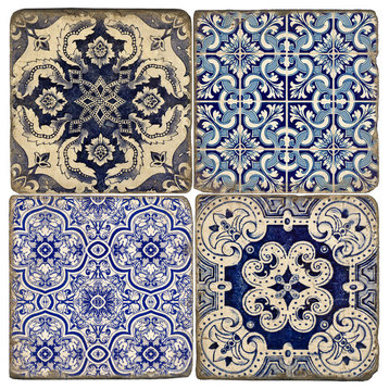 Azulejos Coasters, Set of 4, With stand