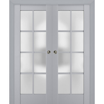 Sliding Pocket Doors 36 x 84, Veregio 7412 Grey & Frosted Glass, Rail