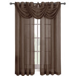 Abripedic - Abri Grommet 5-Piece Window Treatment Set, Chocolate, Panel Size: 100"x108", Val - Add an opulent and deluxe look to almost any room in the house with this Grommet Sheer Curtain Panels by Abripedic. With several different sizes available, these curtains accommodate a variety of window types. Opt from the seven delightful different colors available that perfectly complements any room. Have an informal appearance with the panels only or add more elegance with one or more waterfall valances. Add the valance scarf to complete the look. See-through and delicate, the Abripedic Grommet Crushed Sheer Curtain Panel looks dreamy blowing in the breeze. These long, sheer curtains can be hung alone or under solid drapes.
