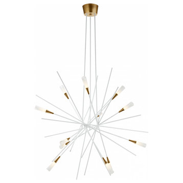 Stellar Chandelier, 12-Light, LED, Matte White, Antique Brass, 38.25"W