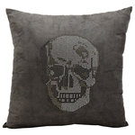 Nourison - Luminescence Rhinestone Skull Pillow, Dark Gray, Polyester Filler - Draw your guests' eyes with the perfect conversation starter! Designed to work with any decor, the Rhinestone Skull will command attention and accent any room.