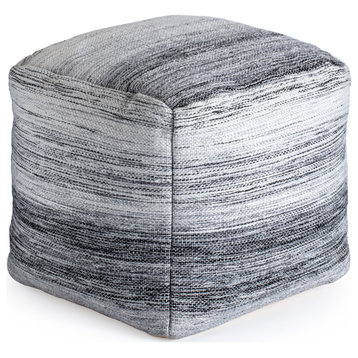 Inverness 20" x 20" x 20" Black and Ivory Pouf