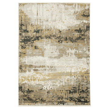 Banner Recycled P.E.T. Sands Gold/Black Fringed Area Rug, 6'7"x9'6"