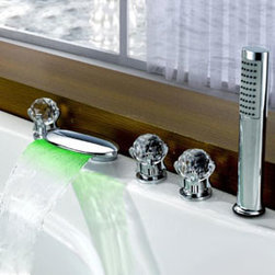Contemporary Color Changing LED Glass Handles Tub Waterfall Faucet with Hand Sho - Bathtub Faucets
