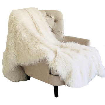 Off-White Mongolian Faux Fur Luxury Throw 48Wx60L