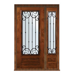 Prehung Side light Door 80 Wood Alder Valencia 3/4 Lite Wrought Iron - Front Doors
