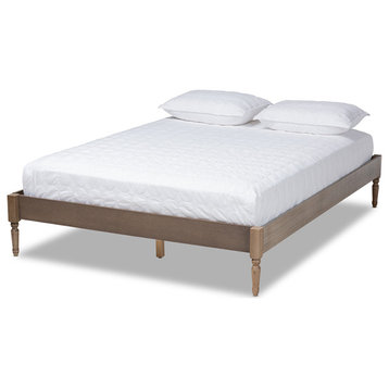 Colette French Bohemian Weathered Gray Oak Wood Full Size Platform Bed Frame