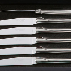 Laguiole Steak Knives, Matte Stainless Steel Handles, Set of 6 - Table Knives