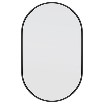 22" W X 36" H Pill Shape Stainless Steel Framed Mirror, Black