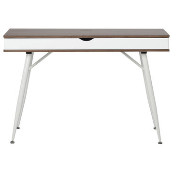 Alcove Modern 45.25" Pocket/Writing Desk With Large Drawer, White/Chestnut