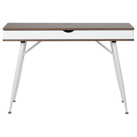 Alcove Modern 45.25" Pocket/Writing Desk With Large Drawer, White/Chestnut