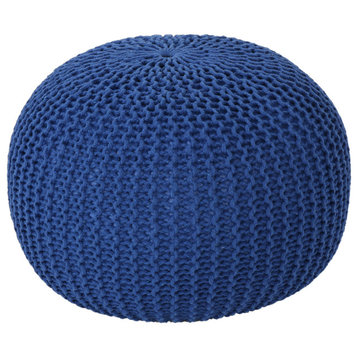 GDF Studio Belle Knitted Cotton Pouf, Navy