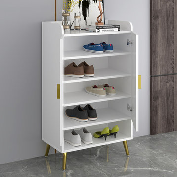 Yellar Nordic Shoe Storage Cabinet 5 Shelves Entryway Shoe Cabinet, White