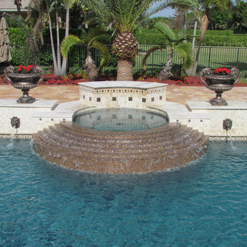 Traditional Swimming Pool w/ Elevated Spa, Tiered Spillway, Beach Area - Exarhos