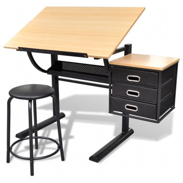 vidaXL Adjustable Drawing Table with Stool 3 Drawers Tiltable Work Station