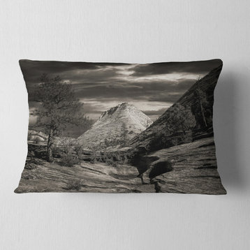 Layers of Red Rock Black and White Landscape Printed Throw Pillow, 12"x20"