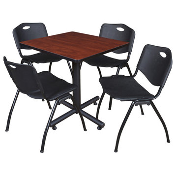 Kobe 30" Square Breakroom Table- Cherry & 4 'M' Stack Chairs- Black