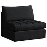 Meridian Furniture - Jacob Velvet Upholstered Modular Armless Chair, Black - Create the ideal seating arrangement for your space when you pick and choose the elements you like mostincluding this Jacob velvet modular armless chair. Mix and match items in the Jacob collection to bring your living space or family room together with a personalized slant. Soft black velvet upholstery is soft and welcoming to the touch, adding a luxurious feel to everyday seating. Deep channel tufting adds to the piece's durability, and latches underneath the unit make it easy to attach to other pieces in the collection.