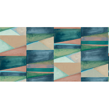 Gradient Blocks Textured Double Roll Wallpaper, Sea Green, Double Roll