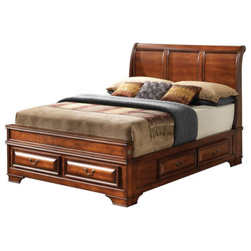 Bowery Hill Transitional Wood Queen Storage Bed in Oak Finish