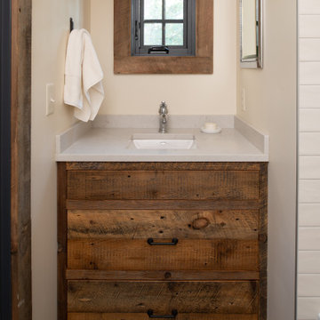 Custom Reclaimed Wood Bathroom Vanity with Matching Window Frame