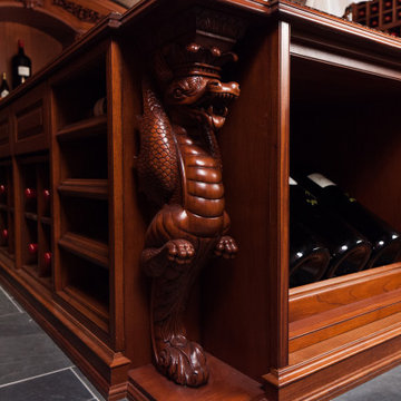 Vineyard inspired light mahogany wine cellar Franklin Lakes, NJ