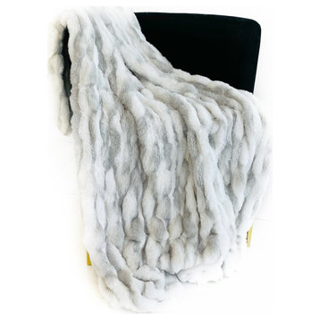 White Silver Snow Chinchilla Faux Fur Luxury Throw Blanket, Blanket 90Lx90W Full