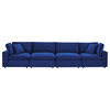 Commix Down Filled Overstuffed Performance Velvet 4-Seater Sofa, Navy