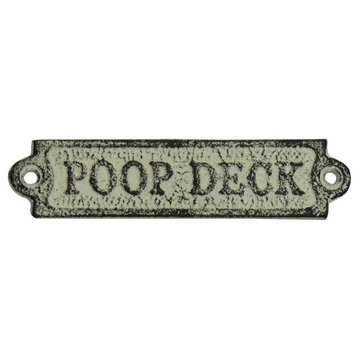 Whitewashed Cast Iron Poop Deck Sign 6'', Metal Wall Plaque, Cast Iron