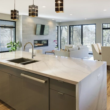 Antique Elm Flooring in an Open Concept Modern Home