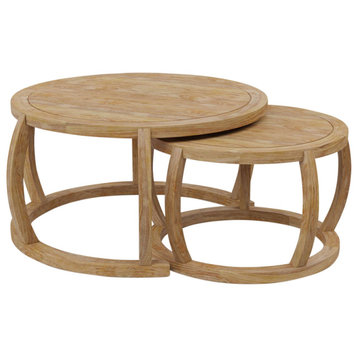 Dubbo Solid Wood 36" Rustic Round Nesting Coffee Table Set Of 2