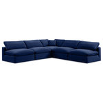 Meridian Furniture - Comfy Upholstered L-Shaped Modular Sectional, Navy, 5-Piece: 4 Armless Chair, 1 Corner Chair, Velvet - Give your space a whole new look with this navy Comfy velvet sectional. This handsome sectional fits nicely with other items in the Comfy collection and is a versatile seating option designed for adaptability, comfort and style. Wrapped in rich navy durable velvet upholstery, this sectional offers a plush embrace of overstuffed down feather cushions, carefully crafted to deliver the highest level of comfort. The perfect seat for creating an oasis for relaxation, this sectional has thick foam surrounding its frame for added support and coziness.