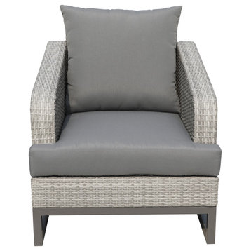 Comal Outdoor Wicker Chairs, Set of 2, Gray With Dark Gray Cushions