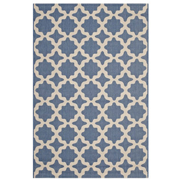 Blue and Beige Cerelia Moroccan Trellis 5x8 Indoor and Outdoor Area Rug