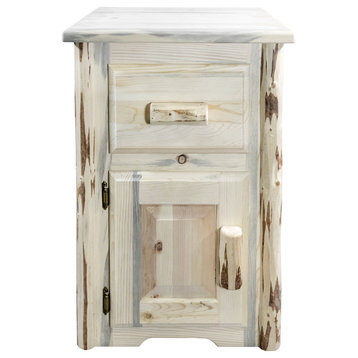 Montana End Table with Drawer & Door, Left Hinged, Clear Lacquer Finish
