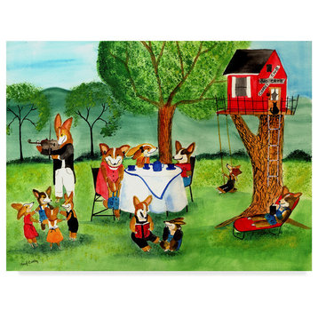 Cheryl Bartley 'Corgi Dog Tea Party' Canvas Art, 32"x24"