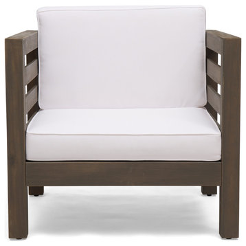 Louise Outdoor Acacia Wood Club Chair With Cushion, White