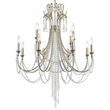 Arcadia 12 Light Chandelier in Antique Silver with Hand Cut Crystal