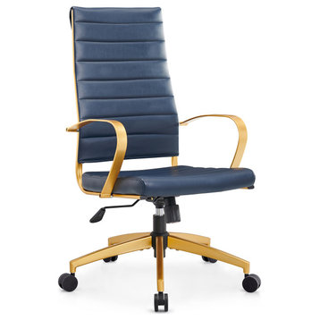 LUXMOD High Back Office Chair Adjustable Swivel Chair Ergonomic Desk Chair, Gold Blue