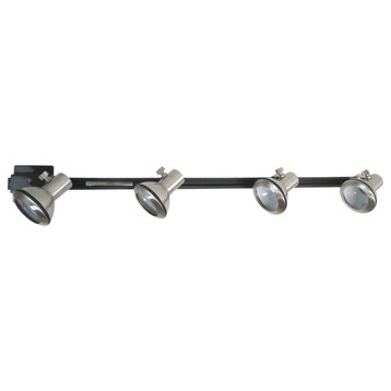 Brushed Nickel 4-Light 75W Euro Heads With Black Track Kit
