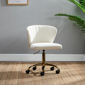 Swivel Task Chair With Tufted Back, Ivory