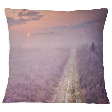 Path through Blooming Heather Landscape Printed Throw Pillow, 18"x18"