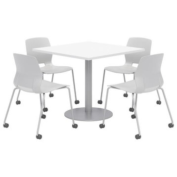 Olio Designs White Square 42in Lola Dining Set -  Gray Caster Chairs