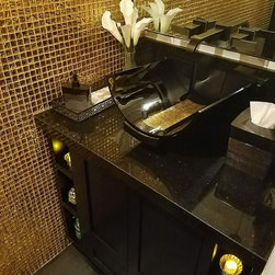 Modern Italian Wall-mount Bathroom Sink Black and Gold - Bathroom Sinks