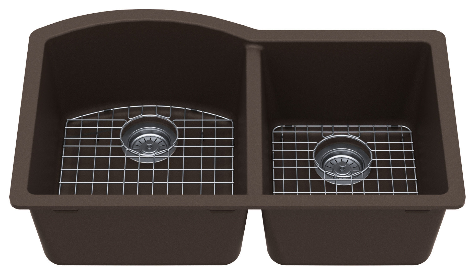 Karran Undermount Quartz 32" 60/40 Double Bowl Kitchen Sink Kit, Brown