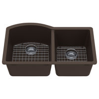 Karran Undermount Quartz 32" 60/40 Double Bowl Kitchen Sink Kit, Brown